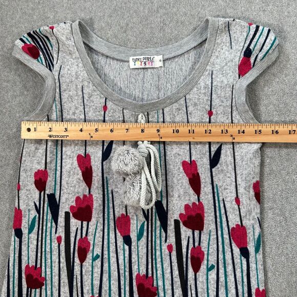 Funky People Tulip Print Sweater Mini Dress Womens Small Gray Cap Sleeve Tassel - Picture 6 of 9